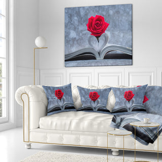 Red Rose Inside the Book Floral Throw Pillow, 16"x16"