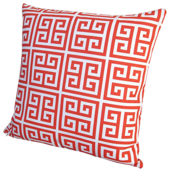 Outdoor 18" Greek Key Blue Or Orange Throw Pillow, Set Of 2, Orange, Throw Pillo