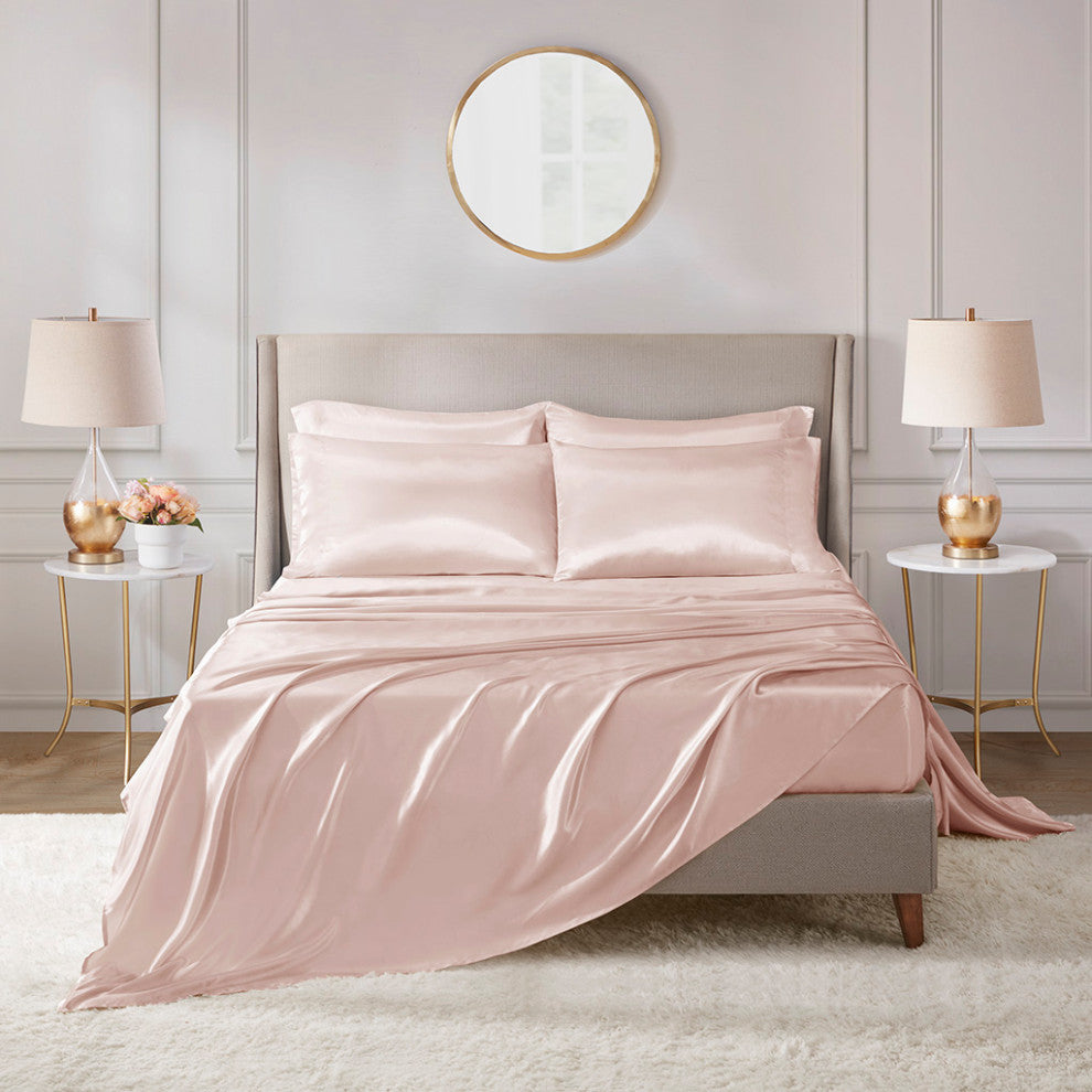 Madison Park Essentials Satin Luxury 6 PC Sheet Set, Blush