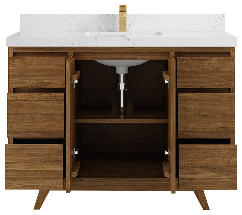 Madison Teak 48 Single Sink Bath Vanity in Dark Natural 2" Empira Quartz