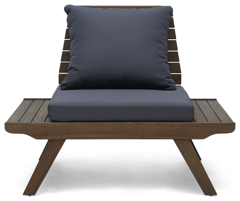 Kailee Outdoor Wooden Club Chairs With Cushions, Dark Gray, Gray Finish, Set of 2