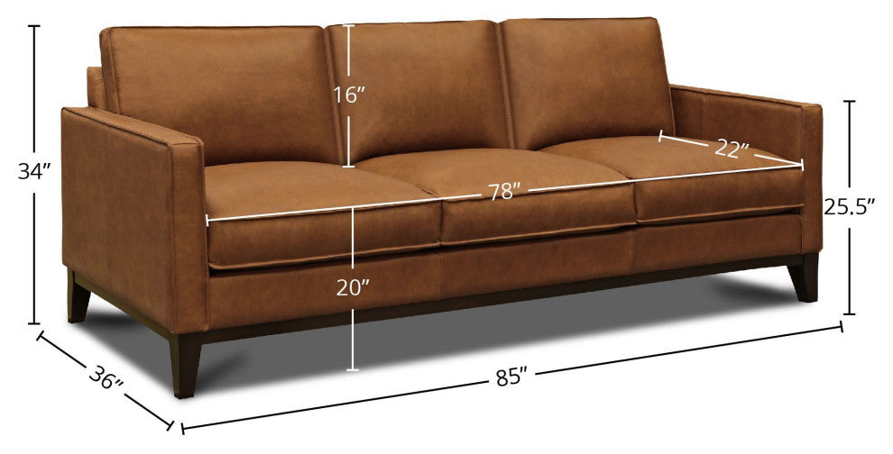 Metropole 100% Top Grain Pull Up Leather Mid-century Sofa