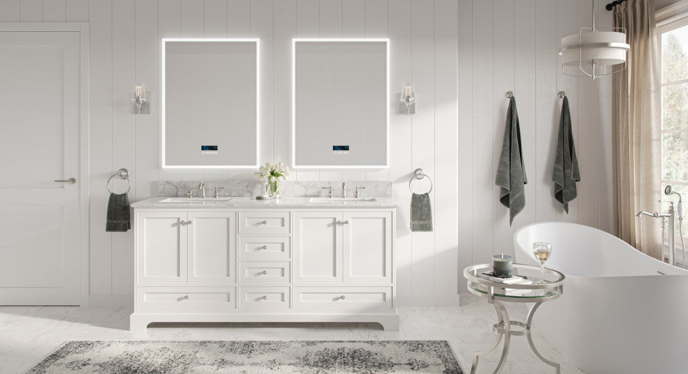 Cascade Bath Vanity, White, 72", Brushed Nickel Hardware, Double, Freestanding