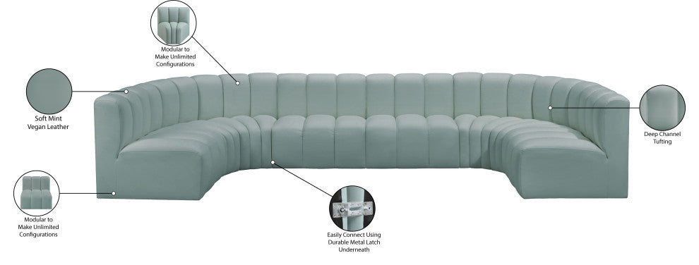 Arc Vegan Leather Upholstered 8-Pc. U-Shaped Modular Sectional, Green