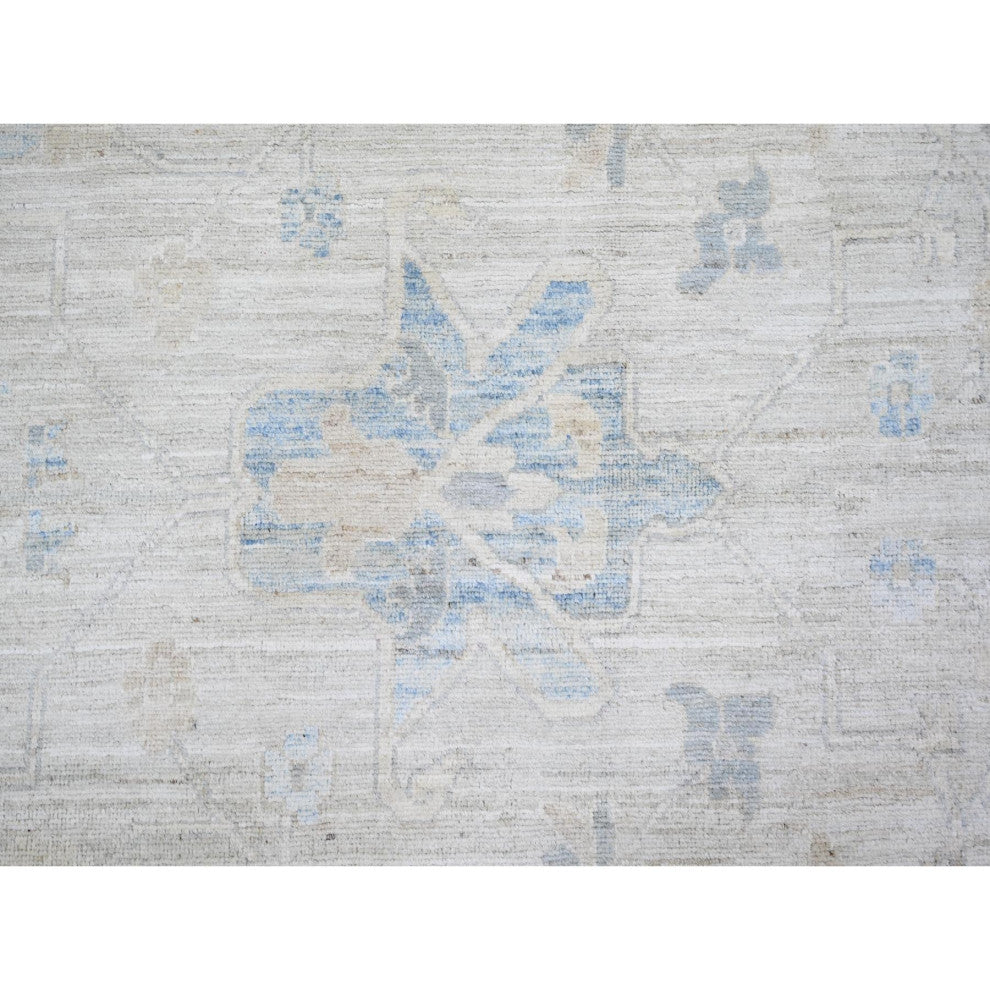 Ash Gray, Stone Washed Peshawar Wool Hand Knotted Oriental Rug, 11'6"x17'4"