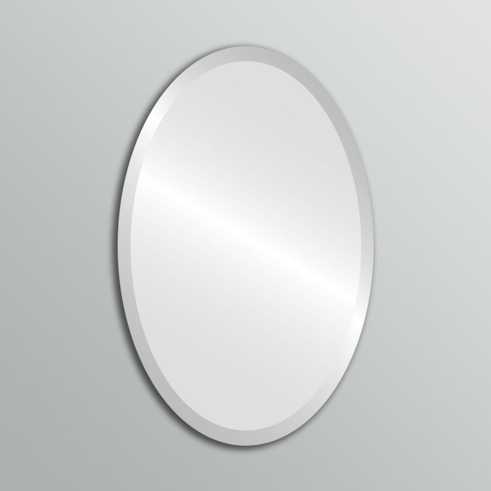 Oval Beveled Frameless Mirror, 18"x24"