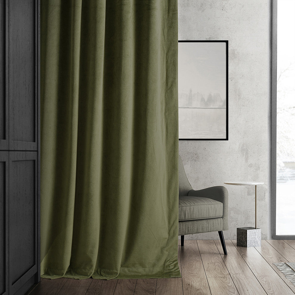Signature Blackout Velvet Curtain Single Panel, Hunter Green, 50"x108"