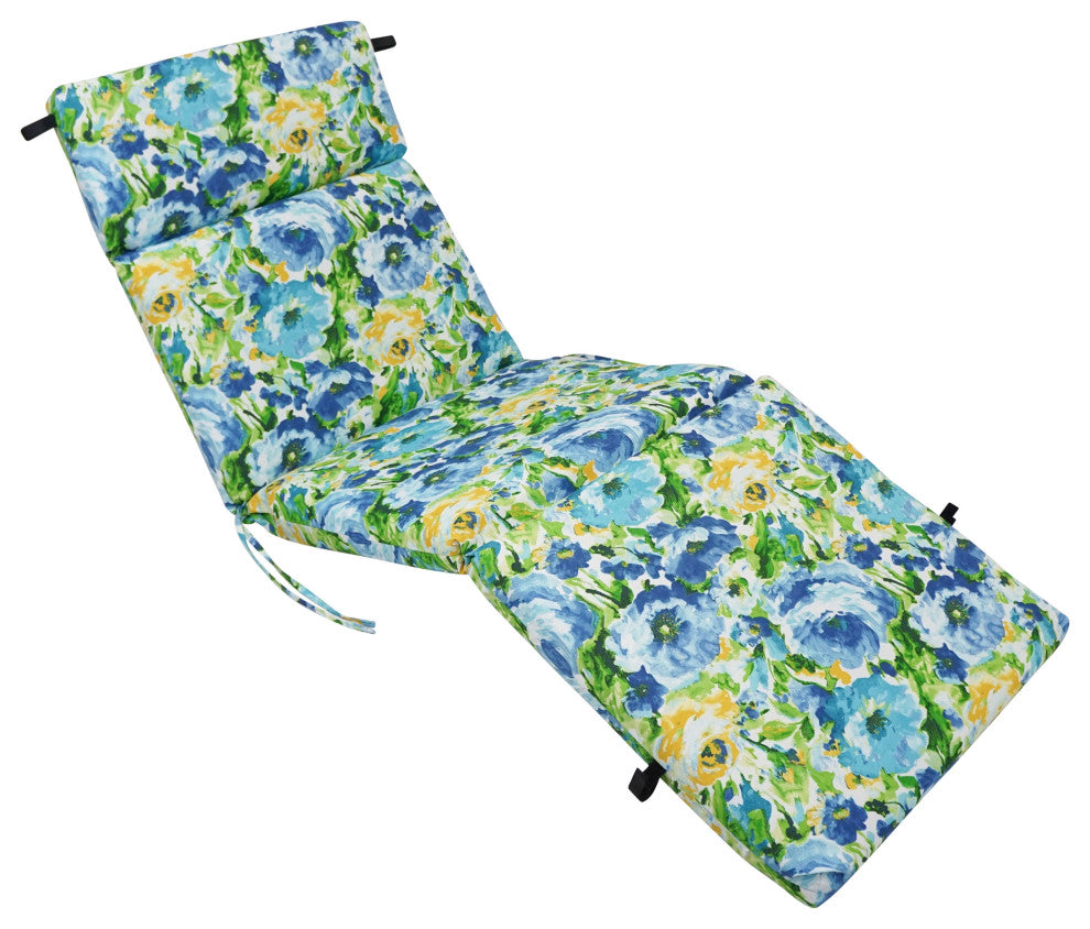 72"X24" Patterned Polyester Outdoor Chaise Lounge Cushion, Lesandra Sunblue