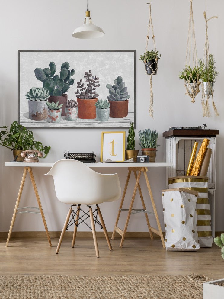 "Succulent Clay Pots" Floater Framed Painting Print on Canvas