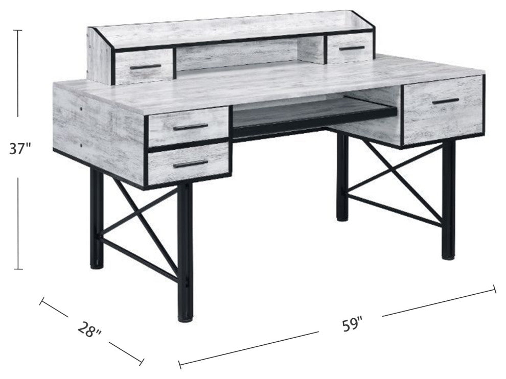 5 Storage Drawers Computer Desk, Antique White and Black