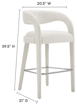 Pinnacle Boucle Upholstered Bar StoolSet of 2, Ivory Silver