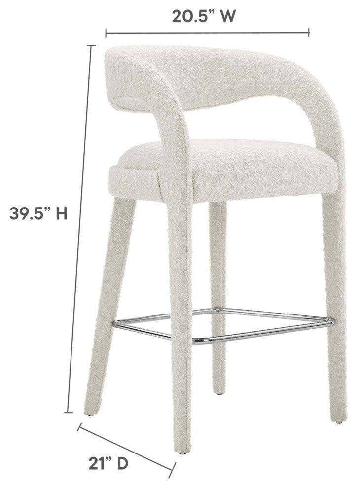 Pinnacle Boucle Upholstered Bar StoolSet of 2, Ivory Silver