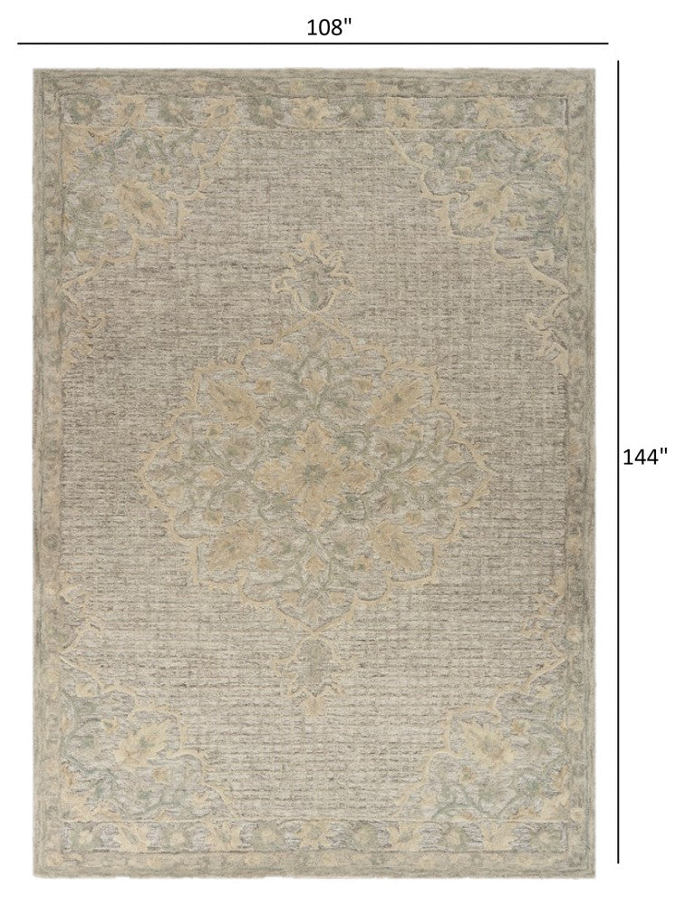 9" x 12" Beige Distressed Floral Area Rug