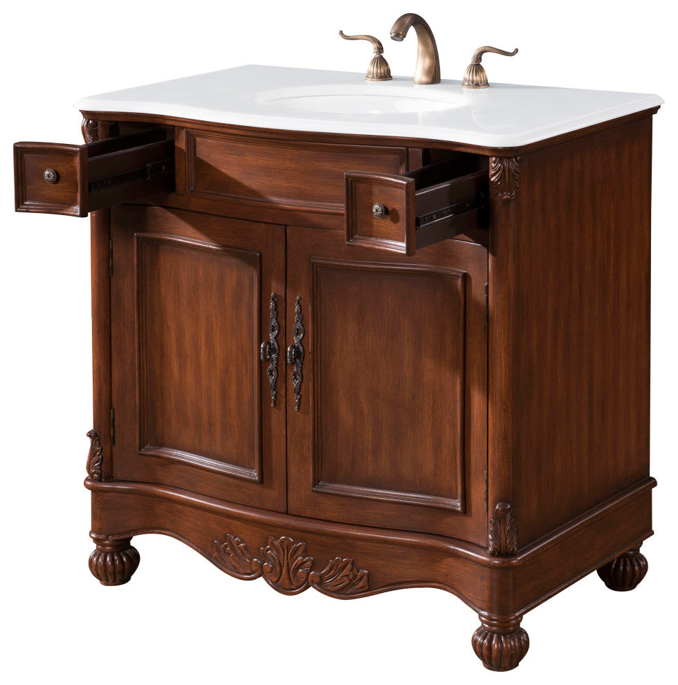 48" Single Bathroom Vanity, Teak Color With ivory white engineered marble, 36