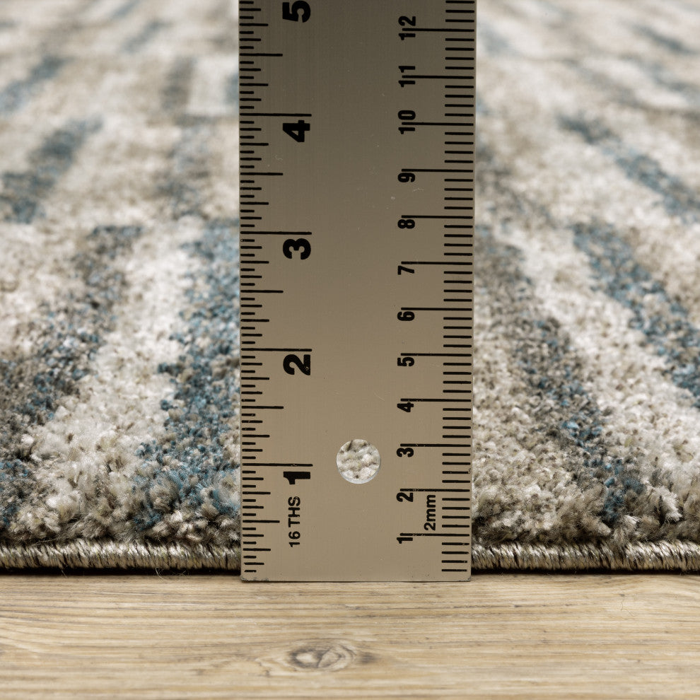 Alistair Multi Striped Teal/ Grey Indoor Area Rug, 2'3"x7'6"