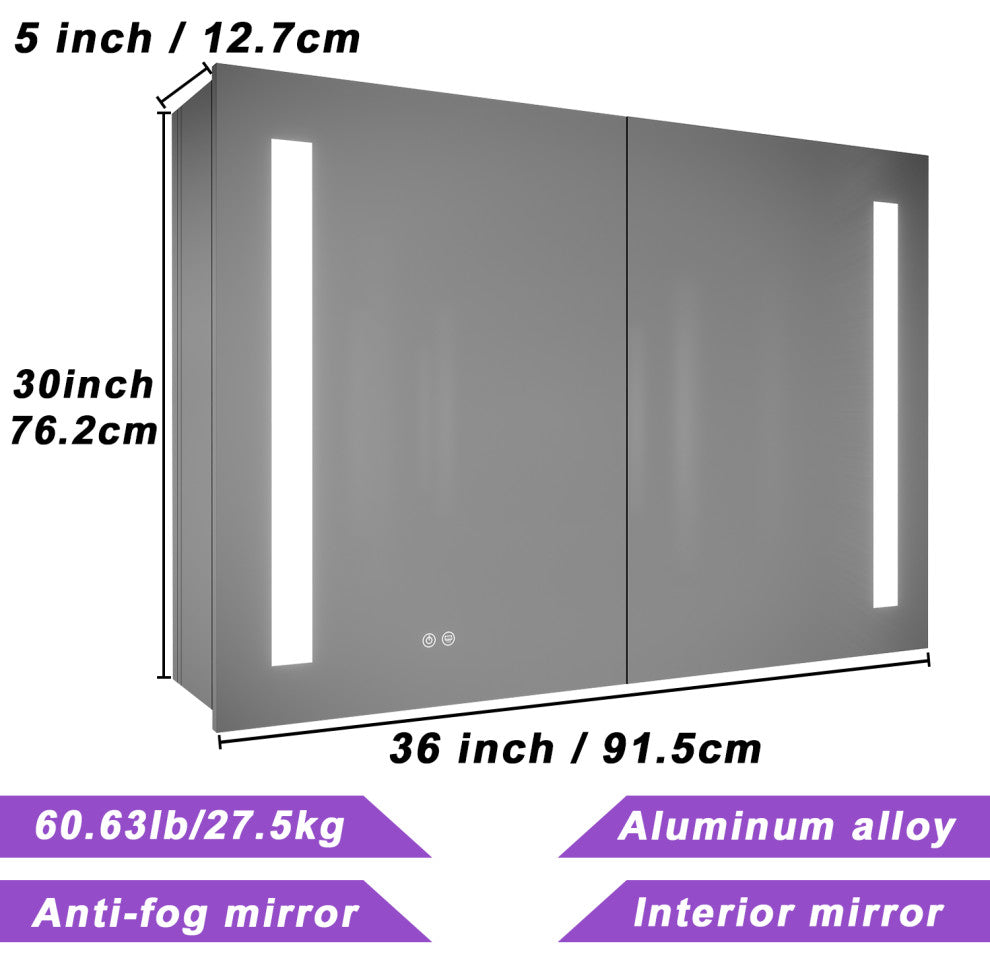 Recessed or Surface Mount Frameless Medicine Cabinet W/ LED Light & 4 Mirrors