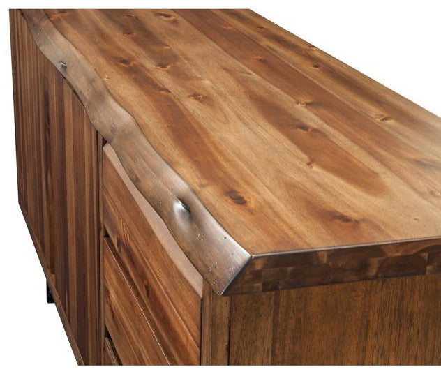 Rustic Modern Sideboard, Acacia Wood Frame With Large Storage, Light Walnut