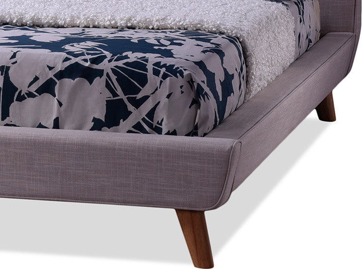 Jonesy Mid-Century Beige Fabric Upholstered Queen Size Platform Bed