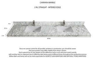 Fenway 84 Double Sink Bath Vanity in Coventry Gray 2" Carrara Marble