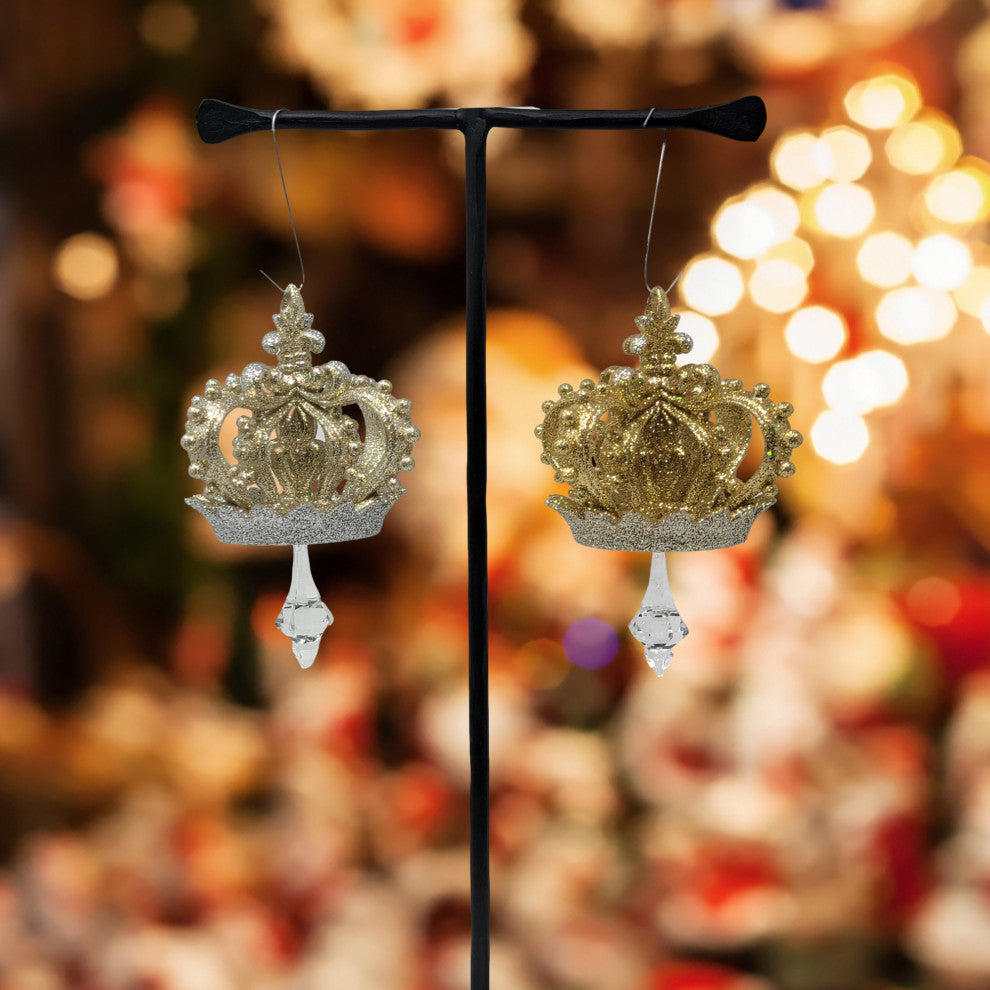 Sparkly Large Crown Ornament Dangle Ornate Glitter Designer Vintage Style, Champagne