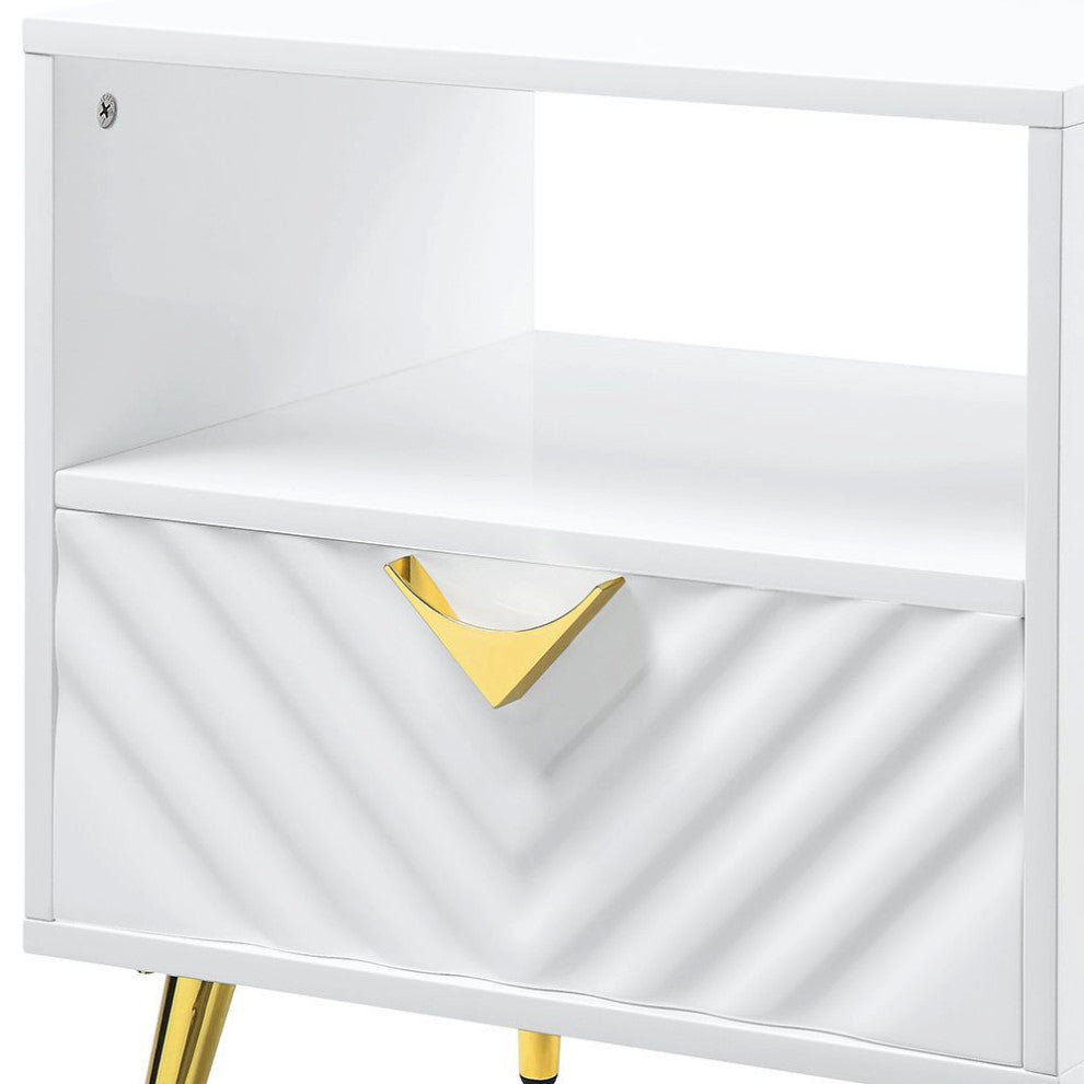 ACME Gaines End Table, White High Gloss Finish