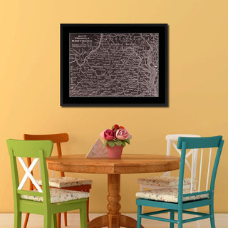West Virginia Vivid Sepia Map Print On Canvas With Frame, 16" X 21"