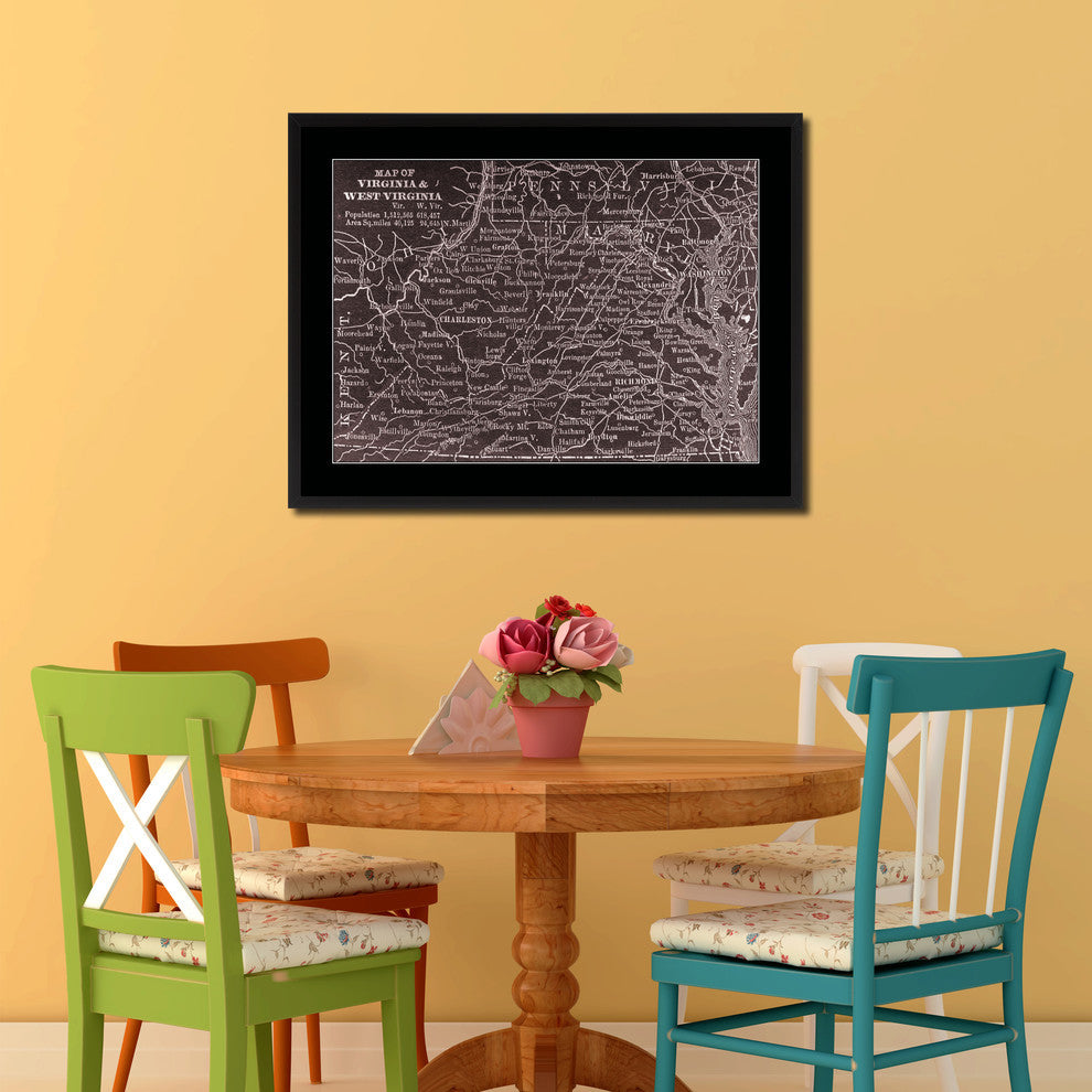 West Virginia Vivid Sepia Map Print On Canvas With Frame, 16" X 21"