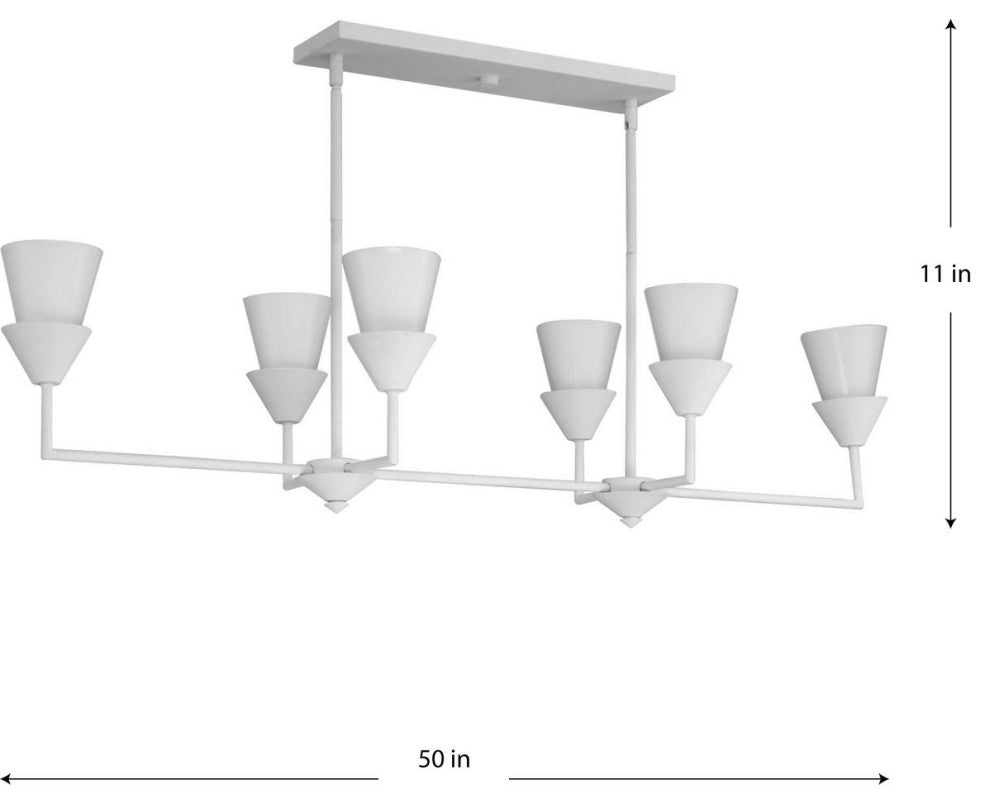 Pinellas Collection 6-Light Island Linear Chandelier Light, White Plaster