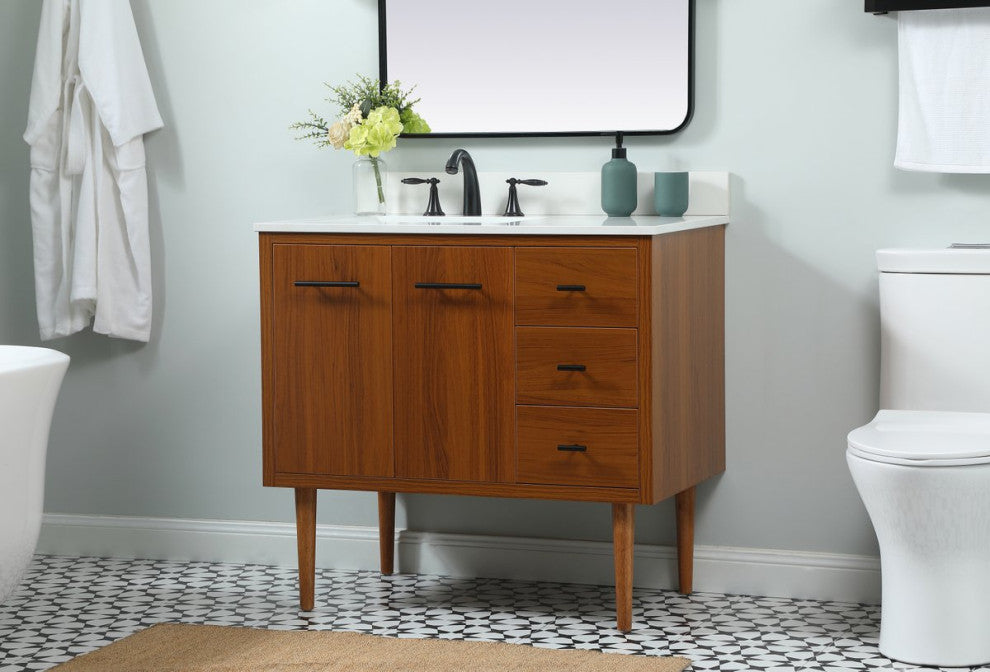 Home Living 22" Midcentury Modern Teak-Light Bathroom Vanity