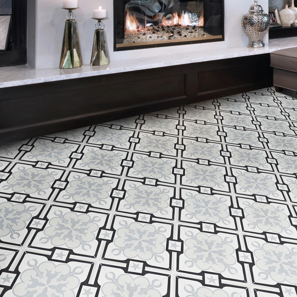 8"x8" Chala Handmade Cement Tile, Black/Gray, Set of 12