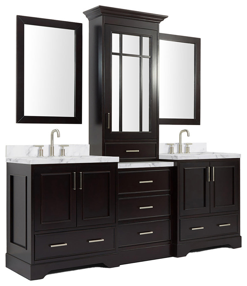Ariel Stafford 85" Rectangle Sinks Bath Vanity Carrara Marble Espresso