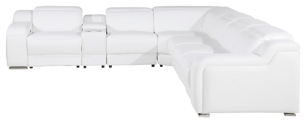 Marco-7-Piece, 3-Power Reclining Italian Leather Sectional, White