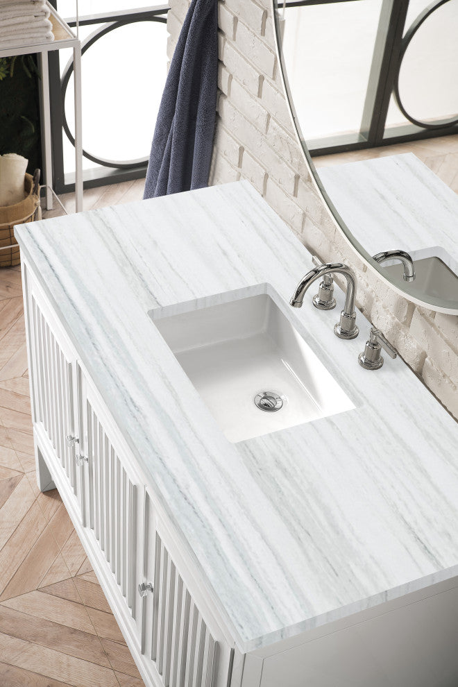 Athens 48" Single Vanity, Glossy White, Arctic Fall Solid Surface Top