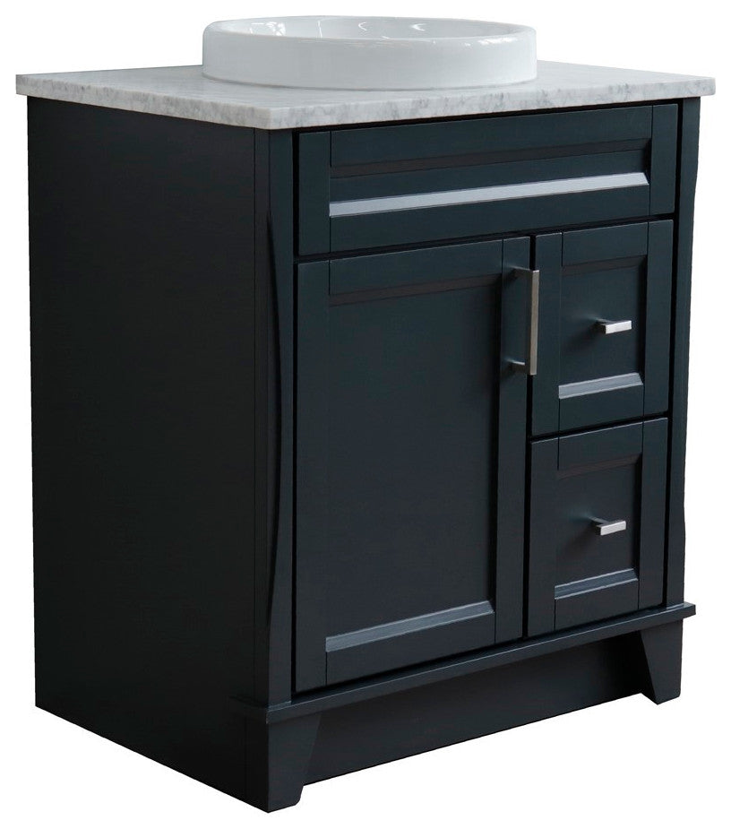 31" Single Sink Vanity, Dark Gray Finish With White Carrara Marble