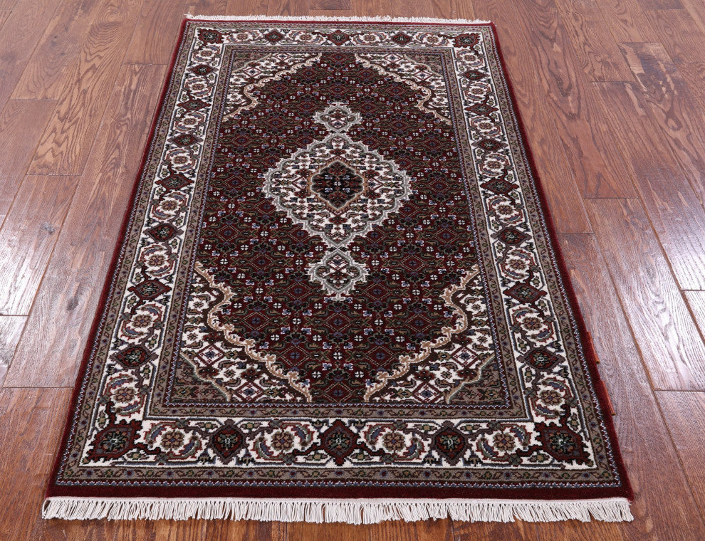 3' 1" X 5' 2" Persian Tabriz Hand Knotted Wool and Silk Rug Q8919