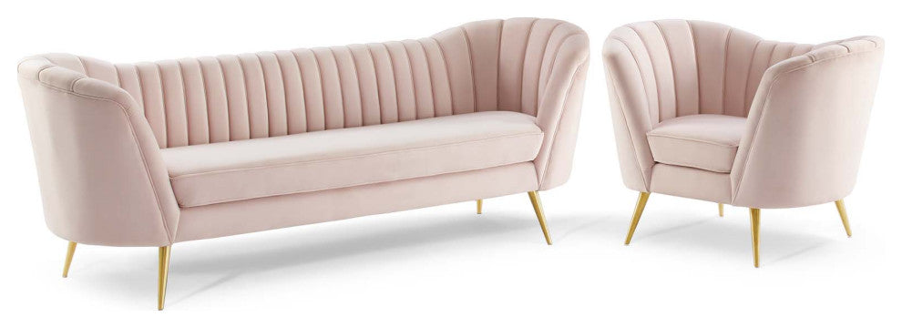 Opportunity Performance Velvet Sofa and Armchair Set Pink