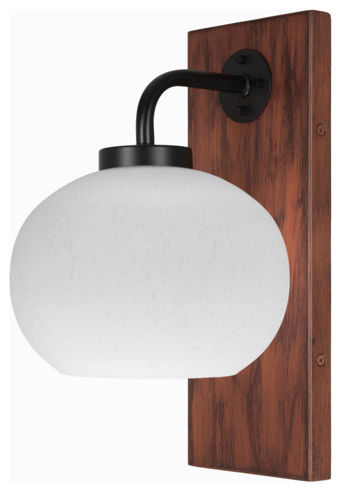 Oxbridge 1-Light Wall Sconce, Matte Black & Painted Wood-look Metal/White Muslin
