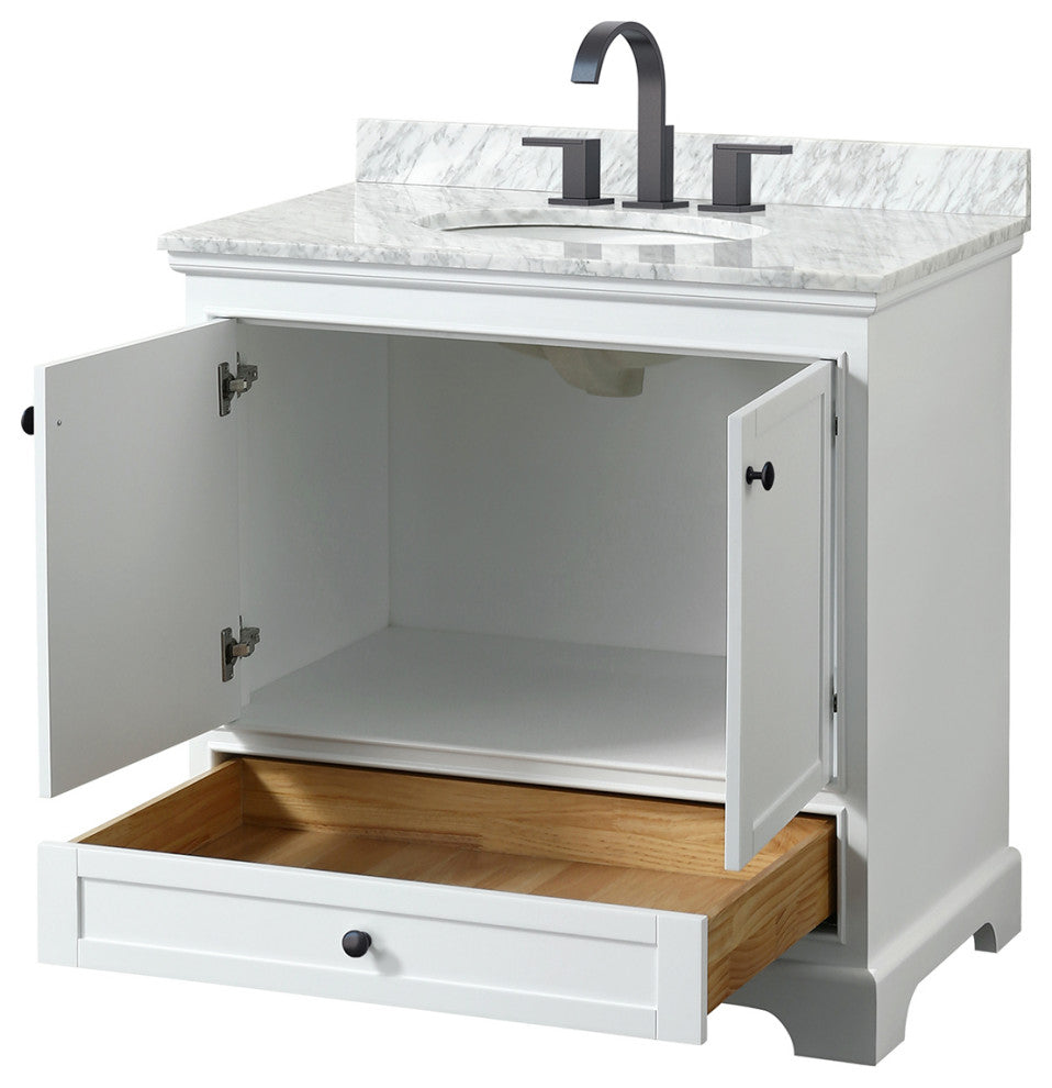 Deborah 36" Single Vanity in White, Top, Oval Sink, Matte Black Trim