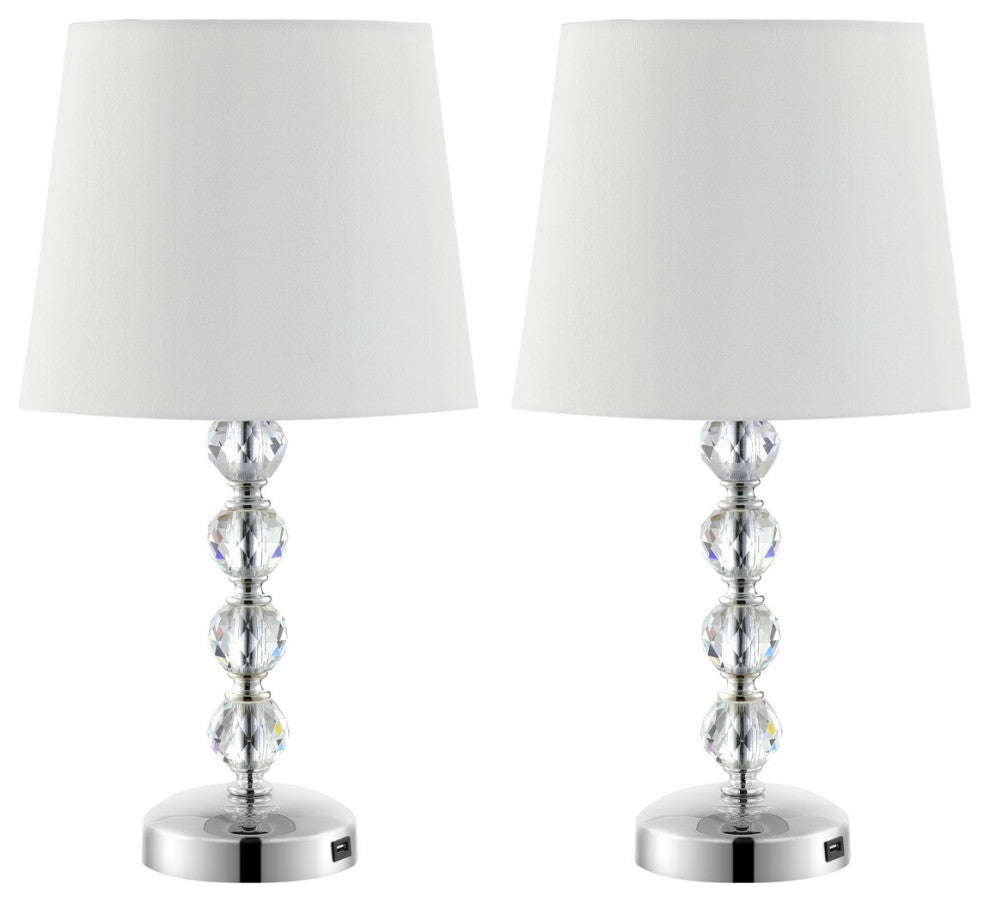 Safavieh Nola Table Lamp Set of 2 With USB Port Clear/Chrome