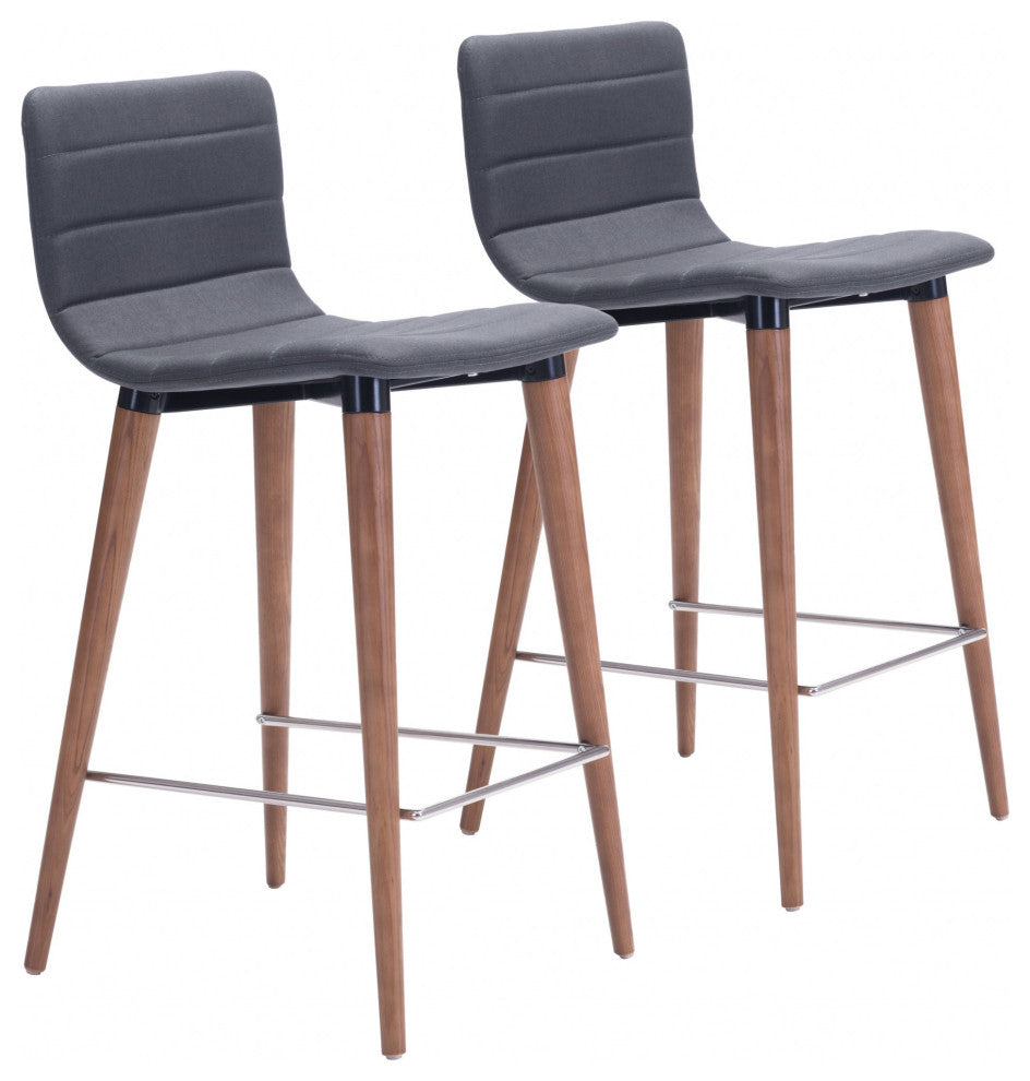 Set of Two Gray and Natural Low Back Counter Chairs