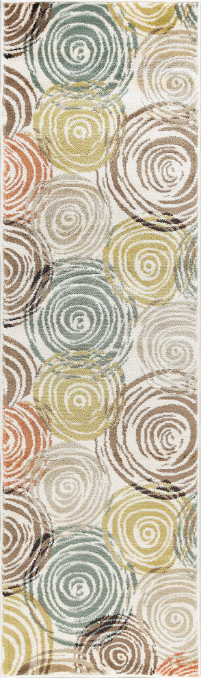 Joelle Contemporary Abstract Ivory Runner Rug, 2' x 7'