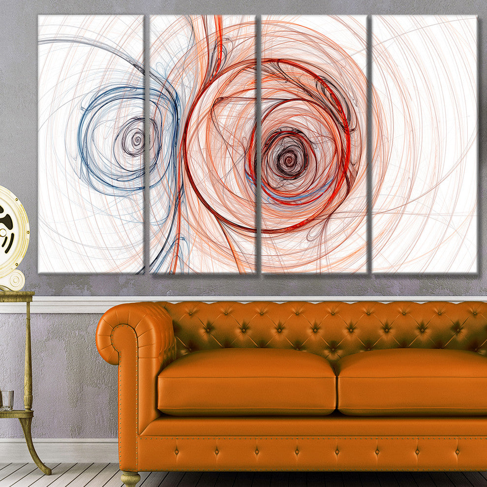 Brown Blue Fractal Illustration, Abstract Canvas Art Print, 48"x28", 4 Panels