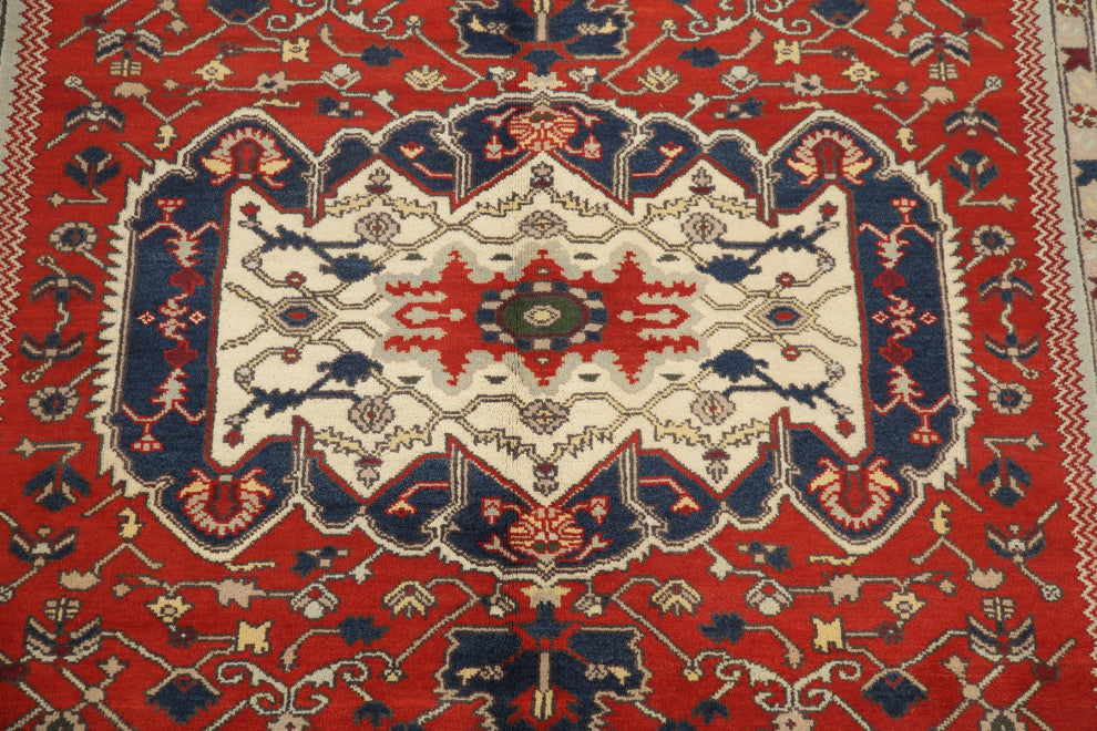 Traditional Heriz Oriental Hand-Knotted Indian Area Rug, Red, 10'1"x8'1