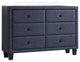 Polyurethane Upholstered Six Drawer Dresser With Wooden Tapered Leg, Gray