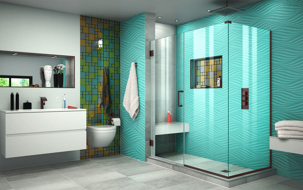 Unidoor Plus 57"Wx34 3/8" DFrameless Hinged Shower Enclosure, Oil Rubbed Bronze