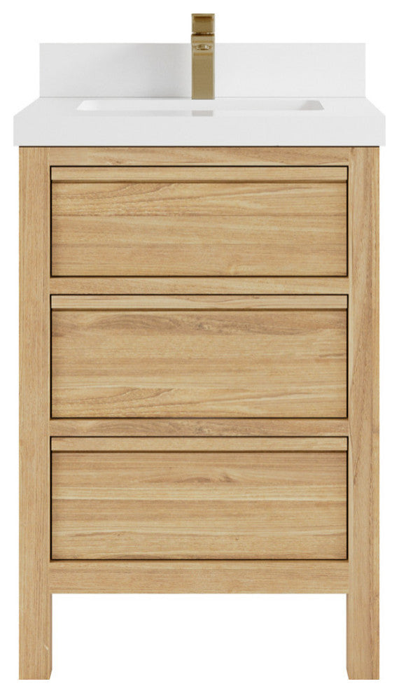 Elizabeth 24 Single Sink Bath Vanity in Light Natural Teak 2" White Quartz
