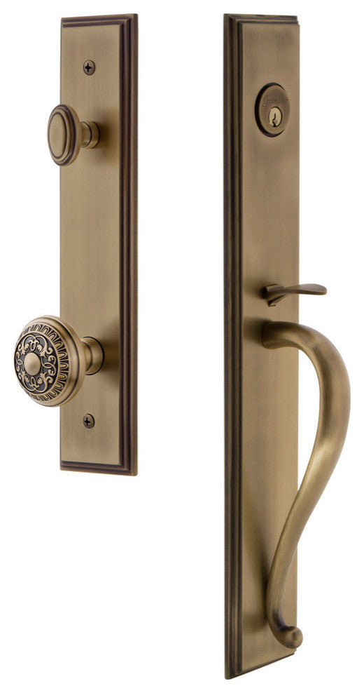 Carre' 1-Piece Dummy Handleset, S Grip and Windsor Knob, Vintage Brass, 849238