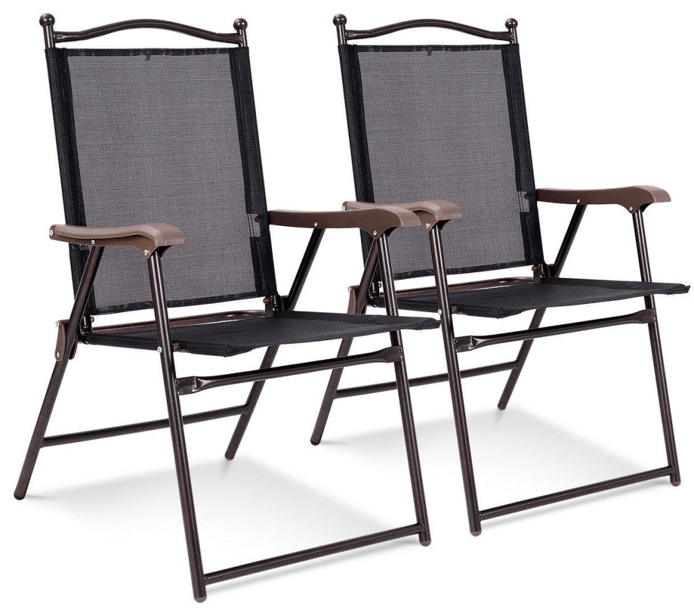 Costway Set of 2 Patio Folding Sling Back Chairs Camping Garden Beach Black