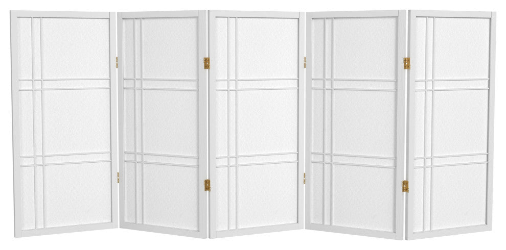 3' Tall Double Cross Shoji Screen, White, 5 Panels