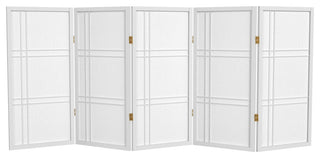 3' Tall Double Cross Shoji Screen, White, 5 Panels